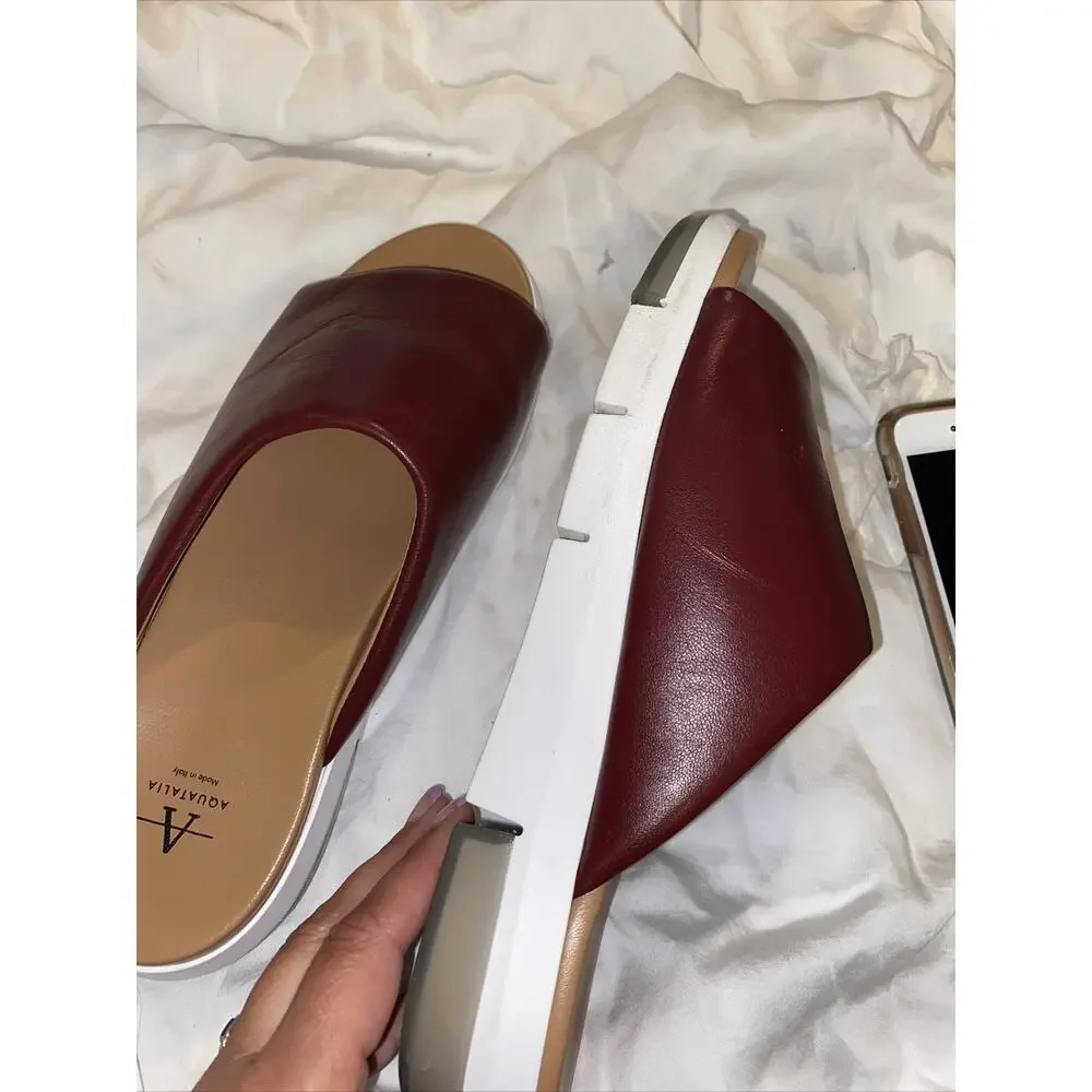 Aquatalia Womens Sharla Nappa Mulberry Comfort (Burgundy) Sandals Slides Sz 9.5